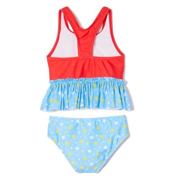 Wonder Woman Blue & Red Tankini Swimsuit Set 2T - Picture 2 of 5